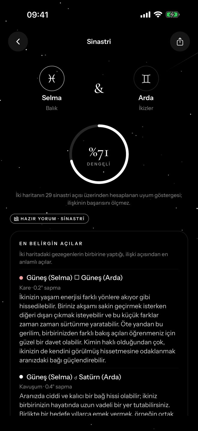 İlişki uyumu ekranı